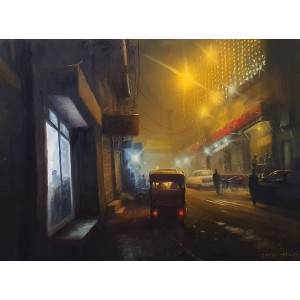 Zulfiqar Ali Zulfi, Lakshmi Street, 30 x 40 Inch, Oil on Canvas, Cityscape Painting-AC-ZUZ-074